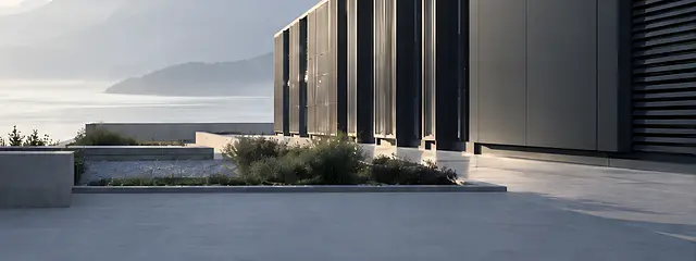 Close-up of the modular data center units by the lake.
