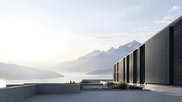Modular GPU infrastructure at a mountain lake.