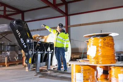 Operator in the cab of a telehandler